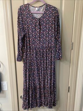 Old Navy Navy Floral Long-Sleeve Midi Dress